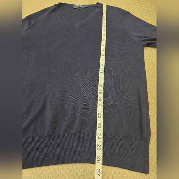 Polo Ralph Lauren Mens V-Neck Sweater Size Med  100% Pima Cotton Navy Blue Logo - Picture 5 of 9